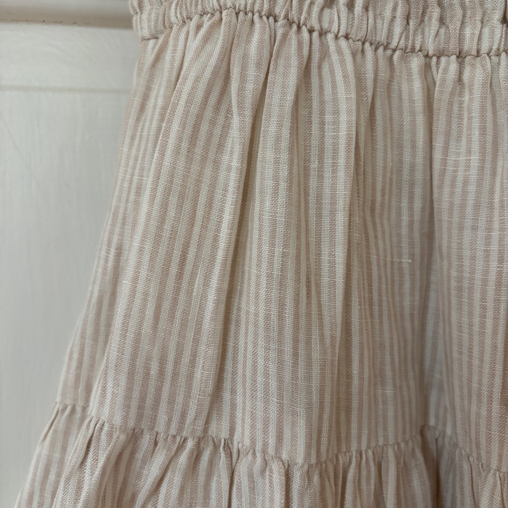 Ulla Johnson Rissa Dress Sand Linen Striped Ruffle Nap Midi Dress Size 2 Beach - Picture 9 of 16